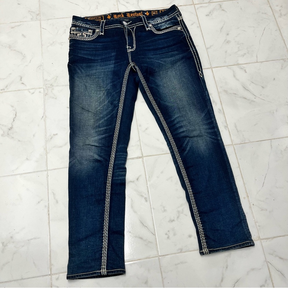 Rock Revival Blue Skinny Jeans with Vintage Fading